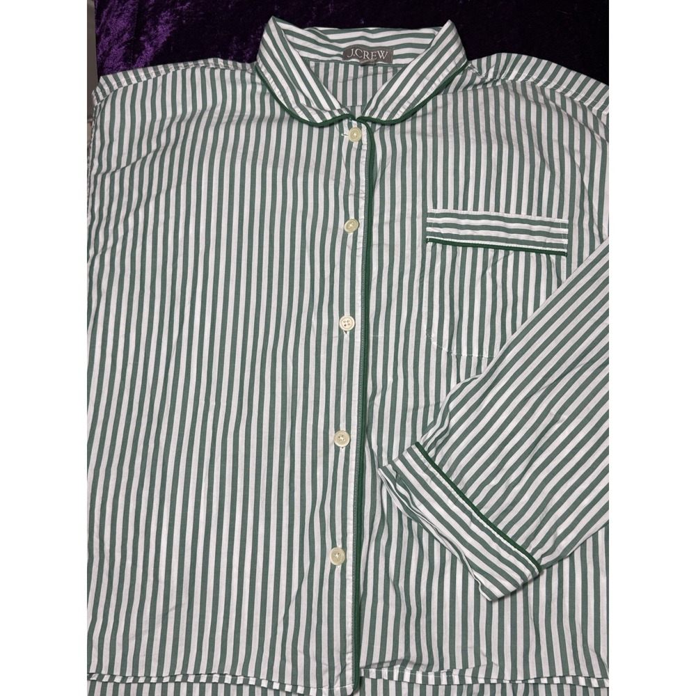 J Crew Poplin Pajamas Set Womens XXL Cotton Green Striped 2XL HTF Pants Top PJs - Picture 4 of 14